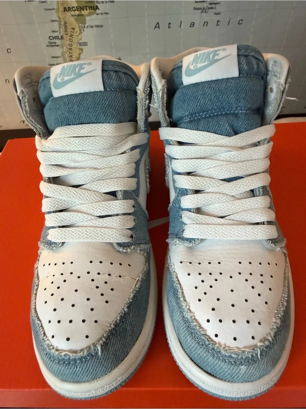 Nike Kids High-Top Sneakers White and Light Blue Denim sz 1Y